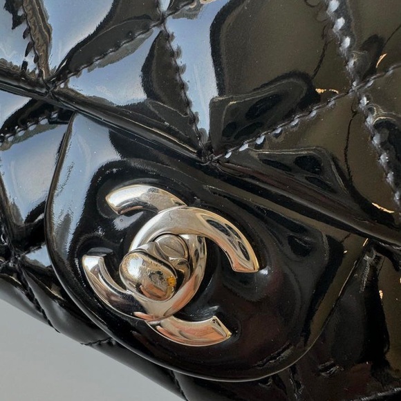 Chanel cf mini rectangle flap bag patent black - Picture 4 of 10